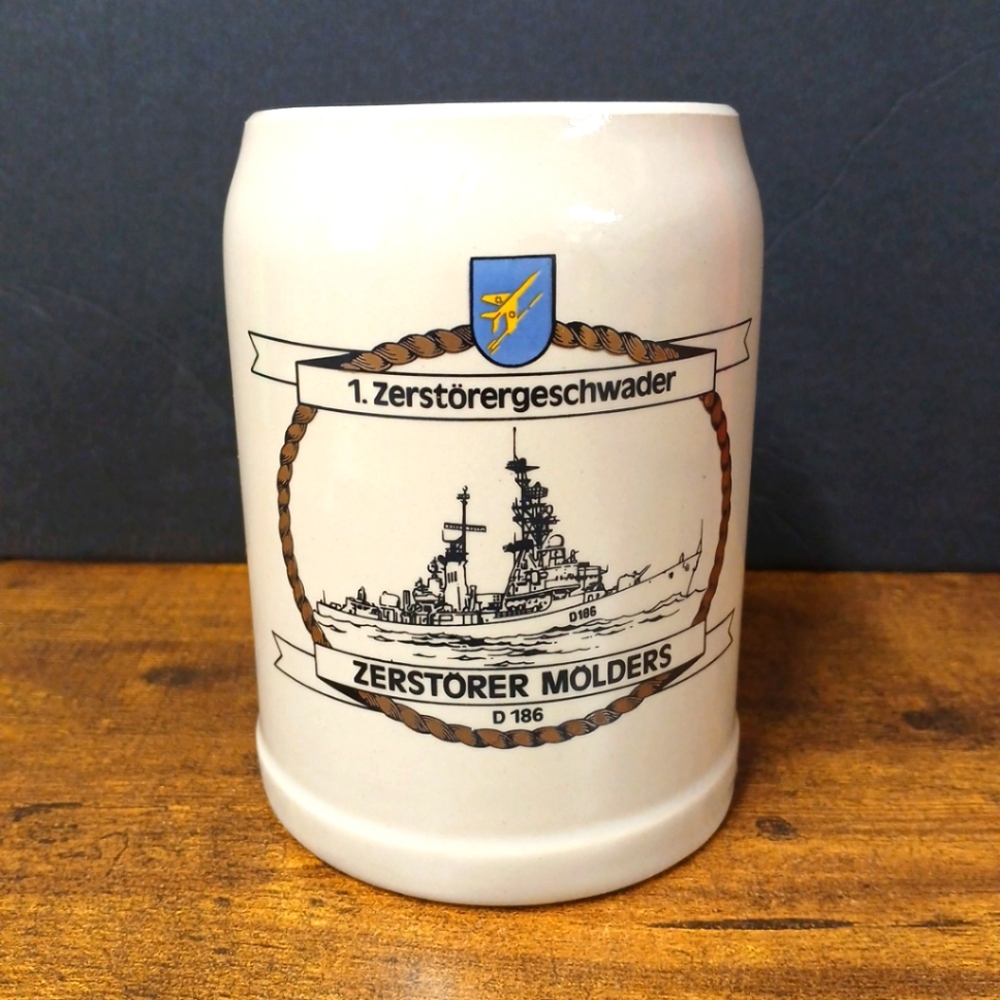Vintage Holsten Beer Stein Mug, Zestörer Mölders D186 Ship, Zestörergeschwader